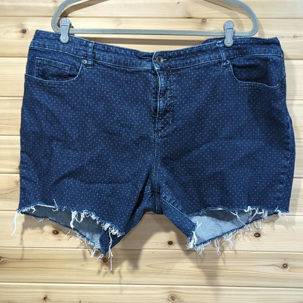 Lands' End Womens Shorts 24W Blue Polka Dot Cut Off Denim‎ Shorts